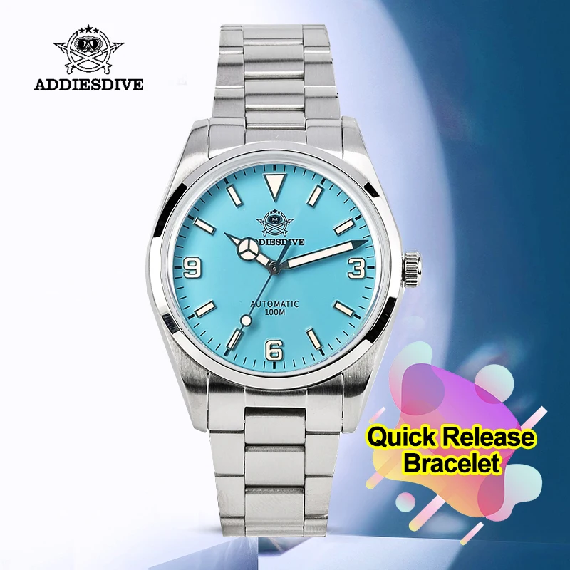 

Addiesdive Explore Men Watch Vintage 39mm NH38 Automatic Mechanical Watches Quick Release Bracelet Sapphire Glass BGW9 10Bar