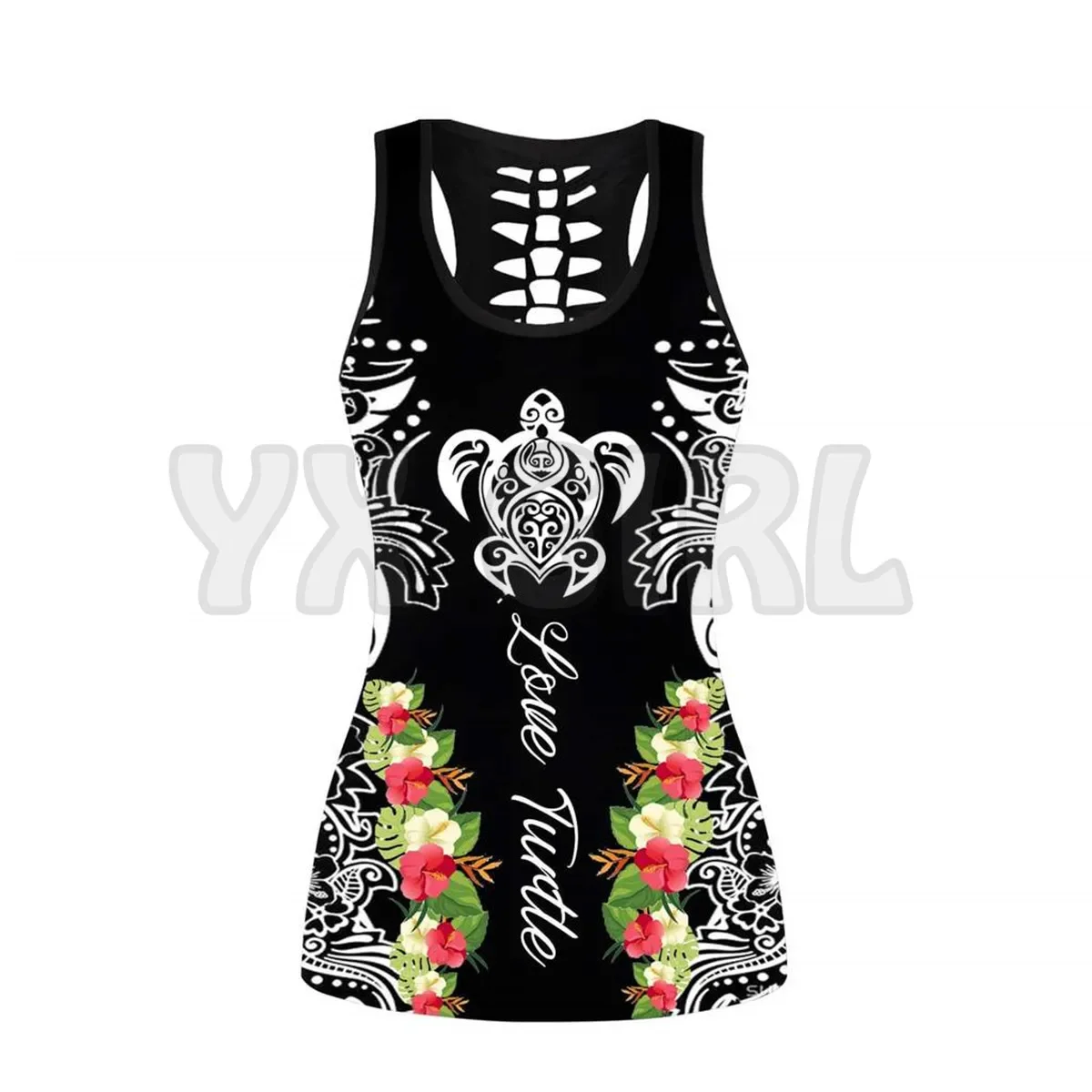 Фото Морская черепаха Канагака полинезийская племенная майка с 3D принтом + леггинсы комбинированный наряд леггинсы для йоги и фитнеса женские №3