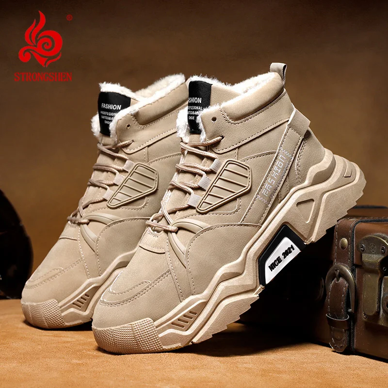 Мужские зимние ботинки STRONGSHEN Зимние ботильоны для улицы Теплая мужская обувь на