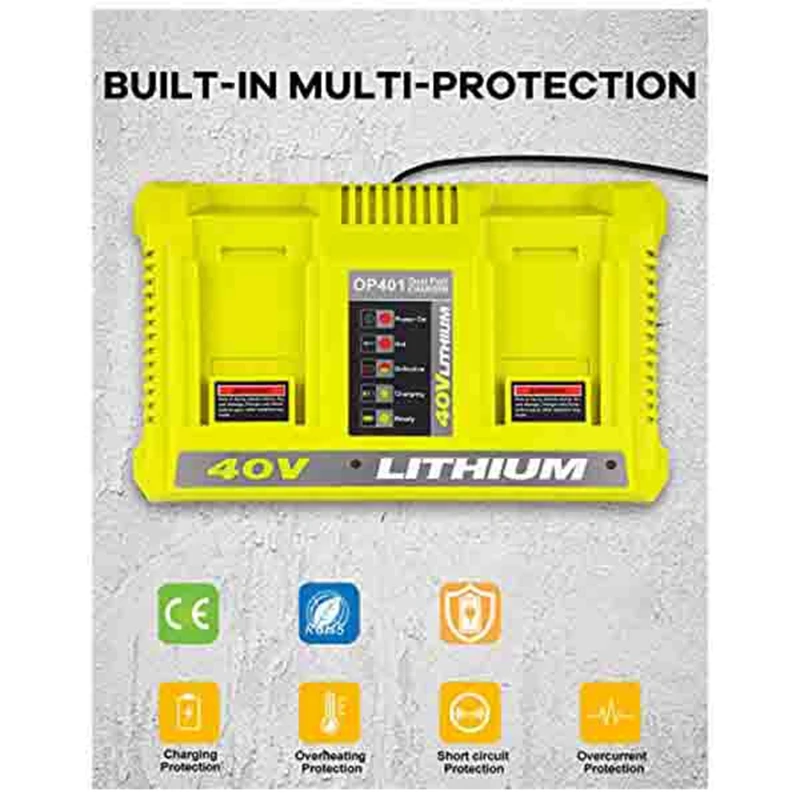 Быстрое двойное зарядное устройство 40 В для литий-ионного аккумулятора Ryobi OP401