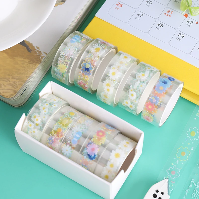 

5pcs Summer daisy Transparent Masking Tape Art Decorative Adhesive Tape Diy Scrapbooking Sticker Label Stationery