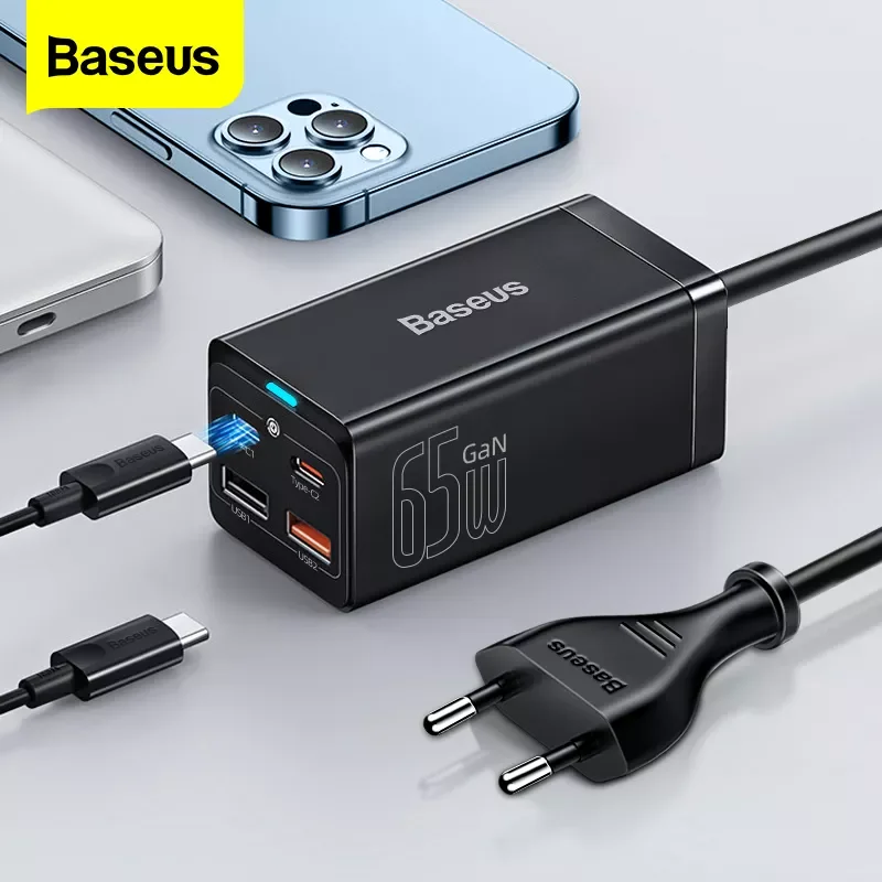 

Baseus PD 65W GaN Charger 4 USB Quick Charge 4.0 3.0 Type C USB Charger for iPhone 13 12 Pro Max Fast Charger for Macbook Laptop