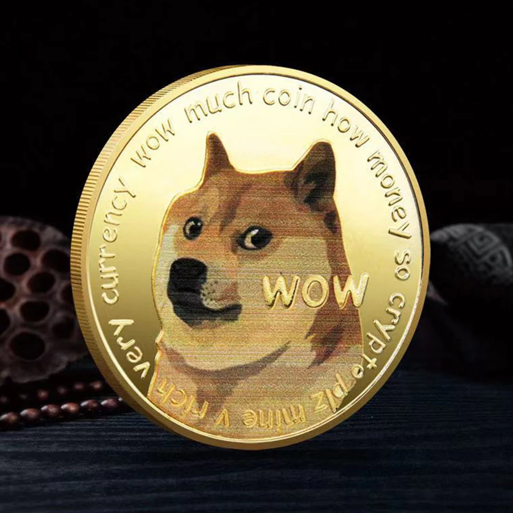 

Gold/Silver WOW Dogecoin To The Moon In Doge We Trust Gold Plated Commemorative Coins Cute Dog Pattern Printed Collection Gifts