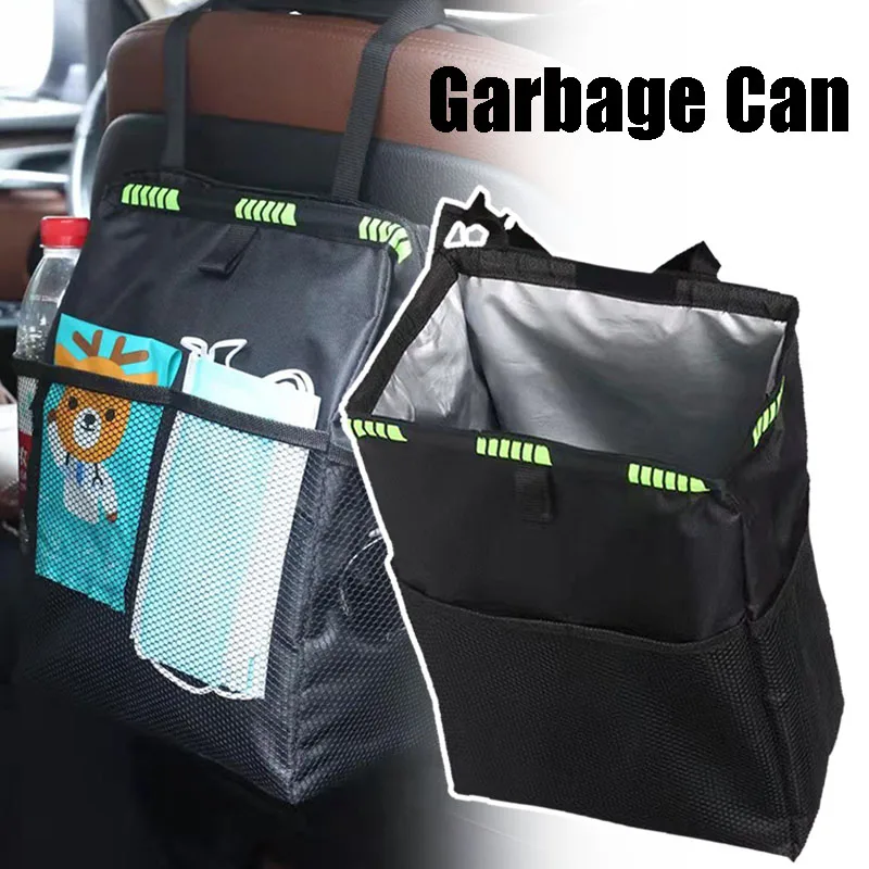 Universal Foldable Car Trash Can Garbage Bag Lid Auto Back Seat Dustbin Waste Rubbish Basket Organizer Storage Car Accessories