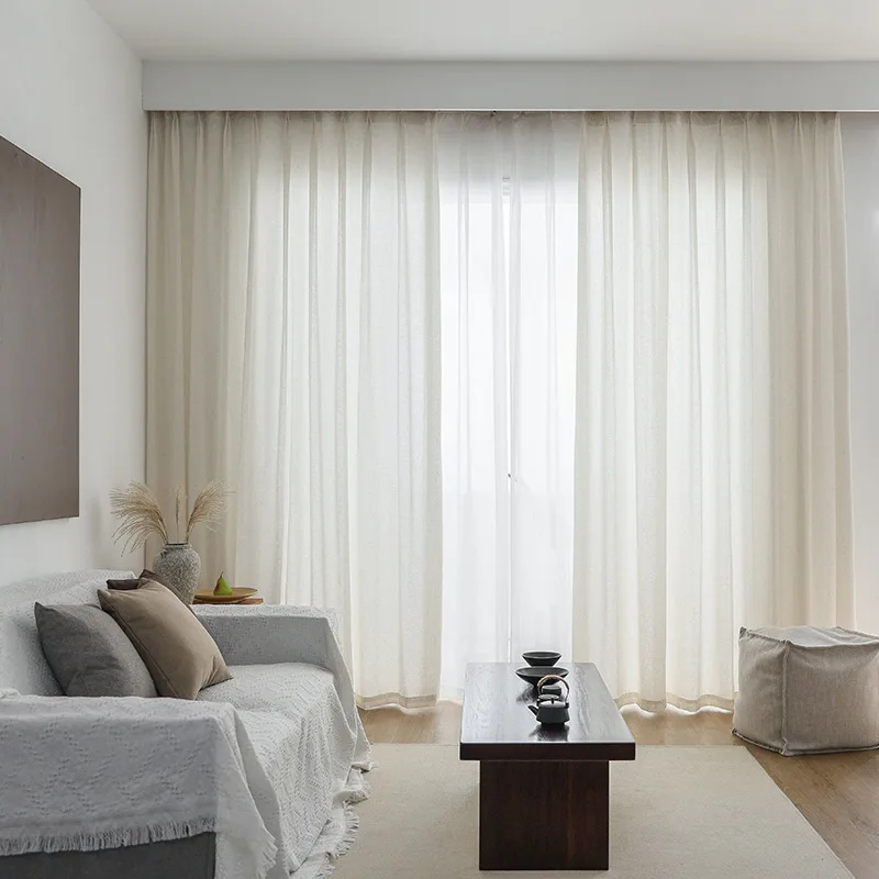 

Japanese Style Curtains for Livingroom Bedroom Linen Gauze Simple Cotton and Linen Bay Window Thickened Backdrop Curtains Drapes