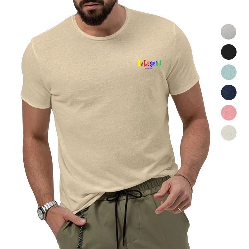 

Мужская приталенная футболка, Повседневная быстросохнущая футболка с круглым вырезом и короткими рукавами, лето 2023
