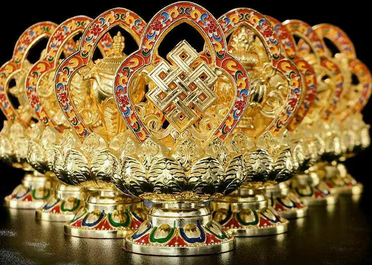 4"a set Tibetan biography Buddhism Eight auspicious statue
