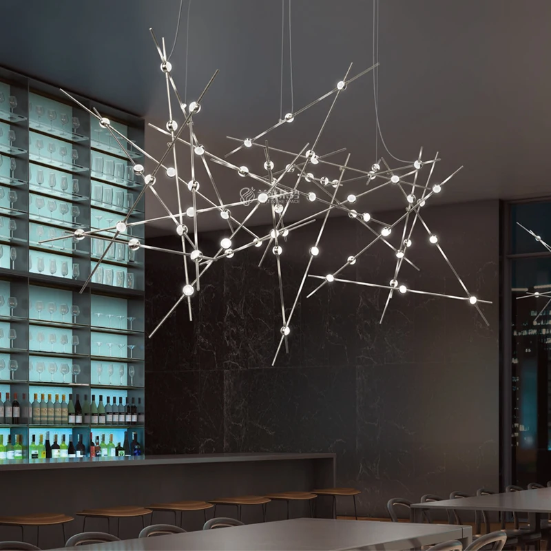 

Postmodern Chandelier Nordic Minimalist Art Creativity Starry Stainless Steel Living Room Dining Table Exhibition Hall Lamps