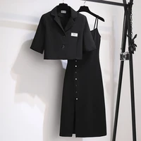 street suit skirt summer large size womens new thin suit suspenders two piece suit hollow out sweet solid women