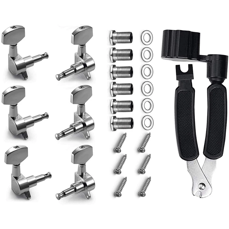 

Acoustic Guitar Fully Enclosed Silvery Zinc Alloy Metal Machine Head Guitar String Tuning Peg with String Winder Included