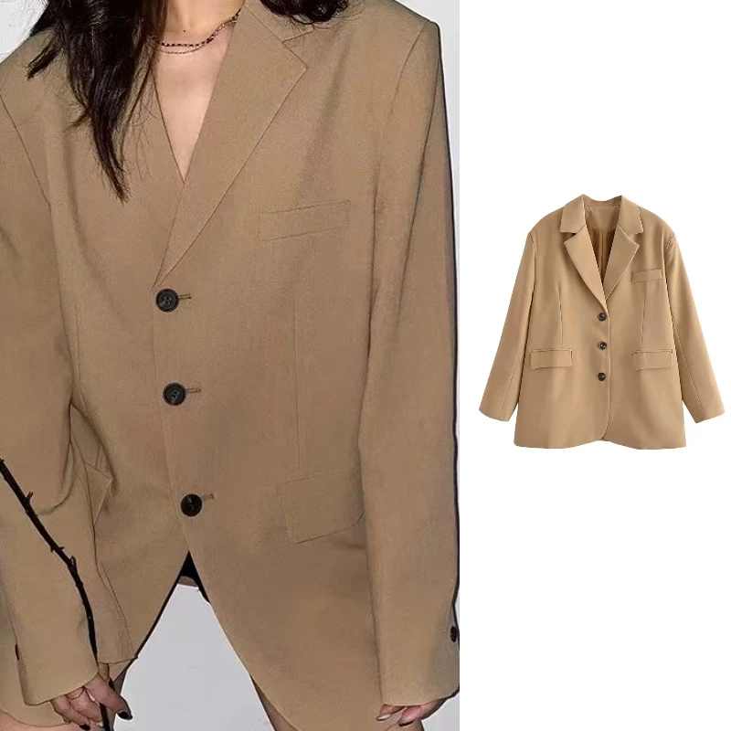 

2022 Chic Solid Color Women Casual Blazer Jacket Office Lady Pockets Work Suit Coat Ladies Business Blazers Outerwear