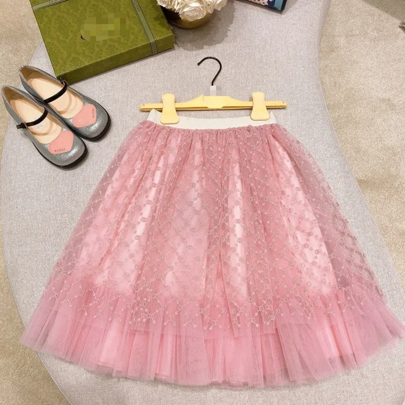 

Heavy Work Embroidered Letters Tulle Skirt For Baby Girls Boutique Pink Ball Gown Children Clothing Elastic Waist Skirt y283