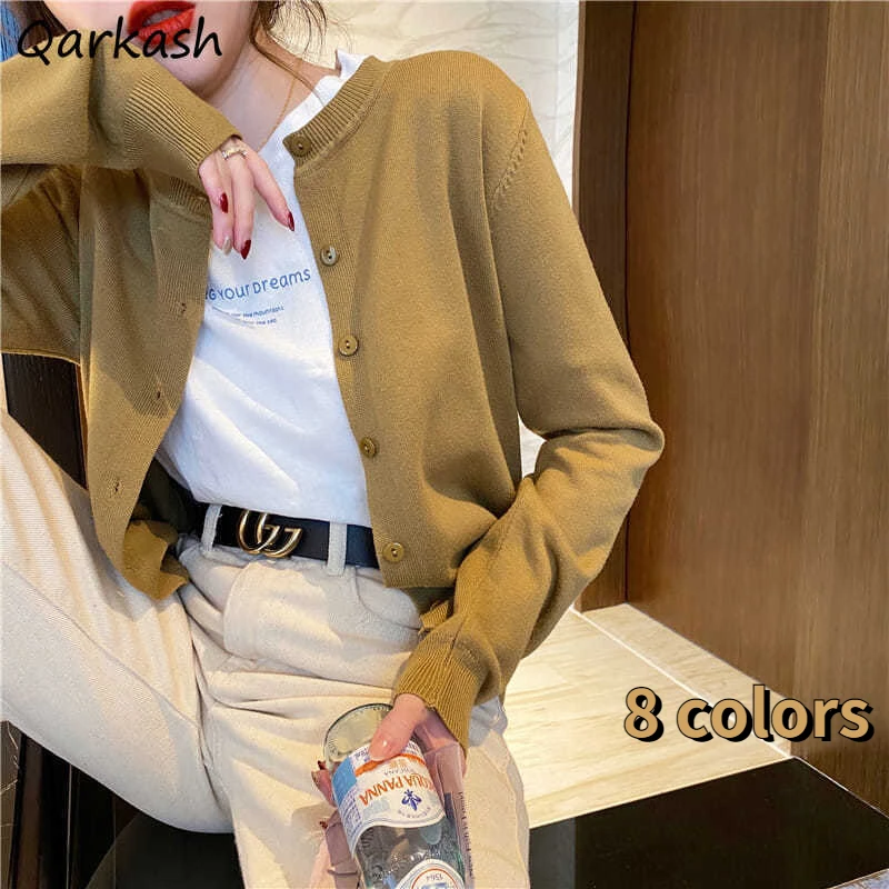 

Cardigan Women 8 Colors Autumn Sweater Cropped Simple Gentle Chic Ulzzang Basic Casual All-match College Stylish Young Famale BF