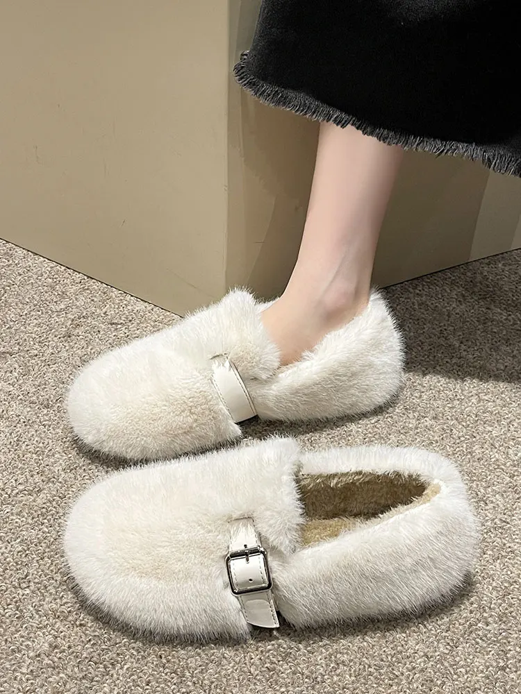 

Повседневная женская обувь, женские лоферы с закрытым носком, меховые слипоны, элегантные сабо, платформа, Мокасины, зимние слипоны