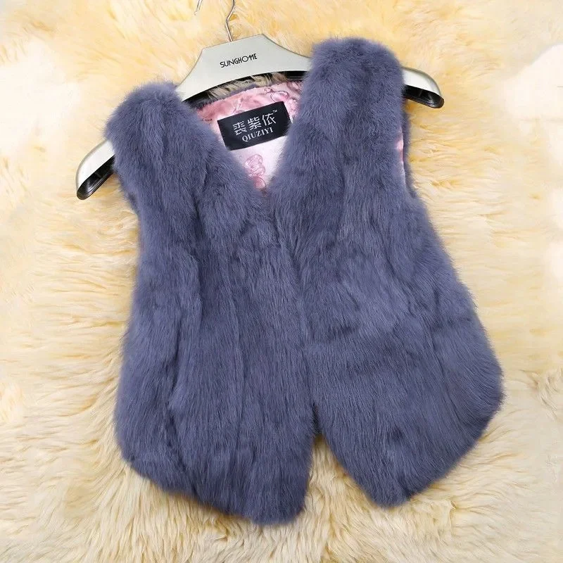 2023 New Celebrity Shows Thin True Rabbit Hair Fur Grass Rex Vest Leather One Piece Coat Special Price Clearance