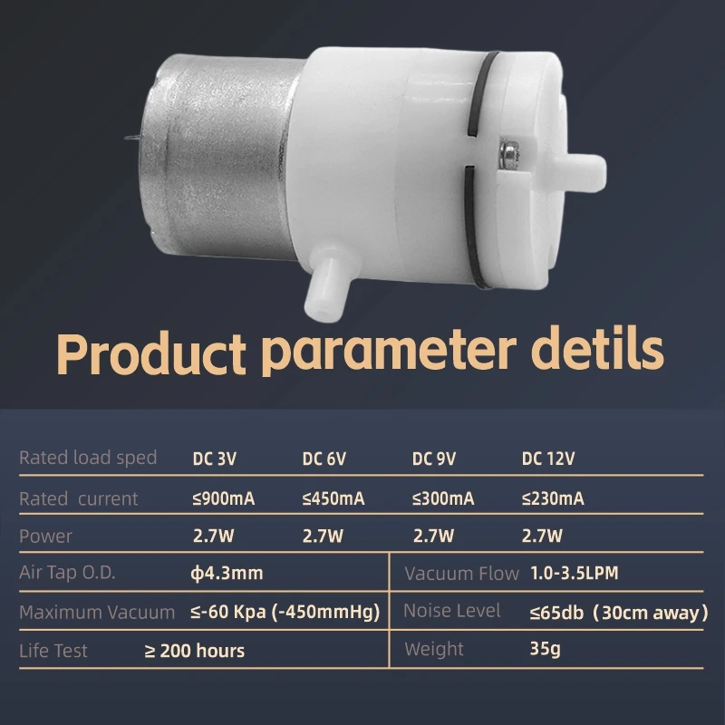 Фото XYT VP-310-XZA DC 3 В 6 В 9 В 12 В мощность 2,7 Вт микроэлектрический вакуумный насос используемый для машин для измерения артериального давления настраиваемый №2