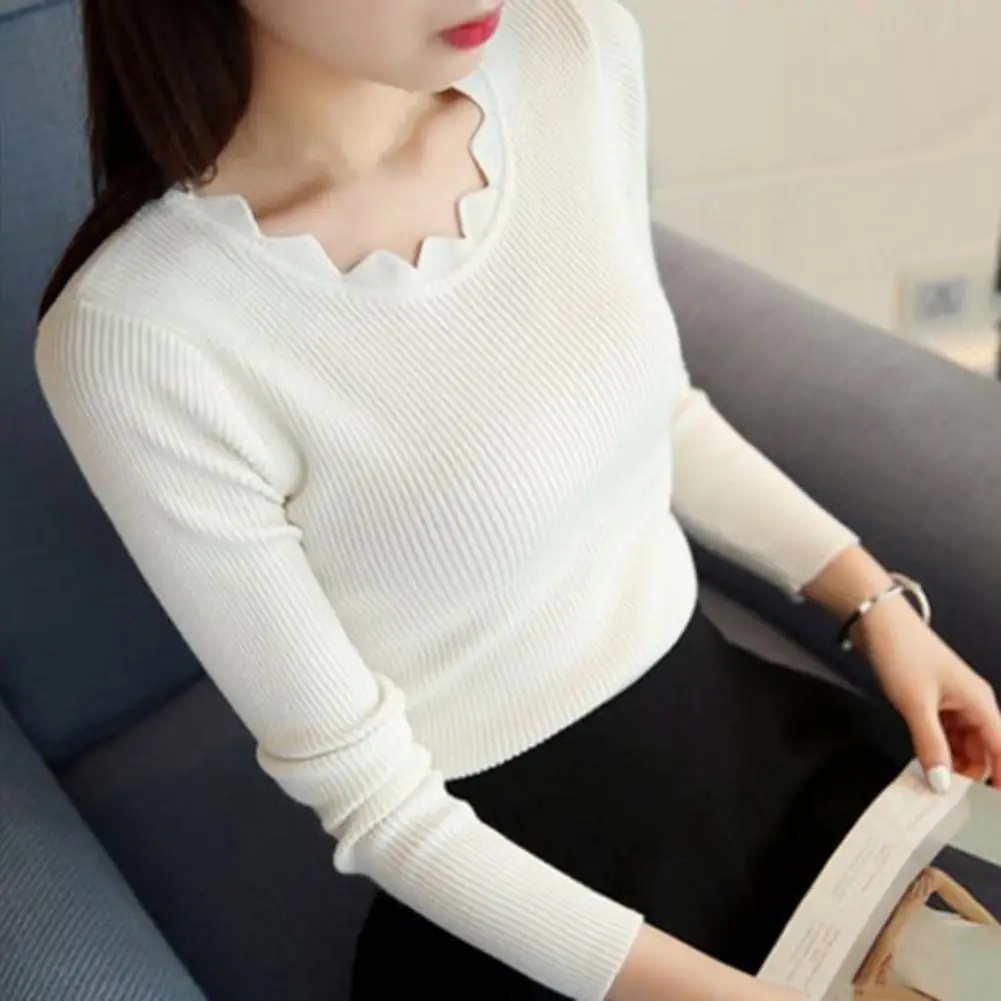 

Women Pullover Sweater Butterfly Neck Long Sleeve Lady Sweater Top Solid Color Autumn Winter Knitted Female Top