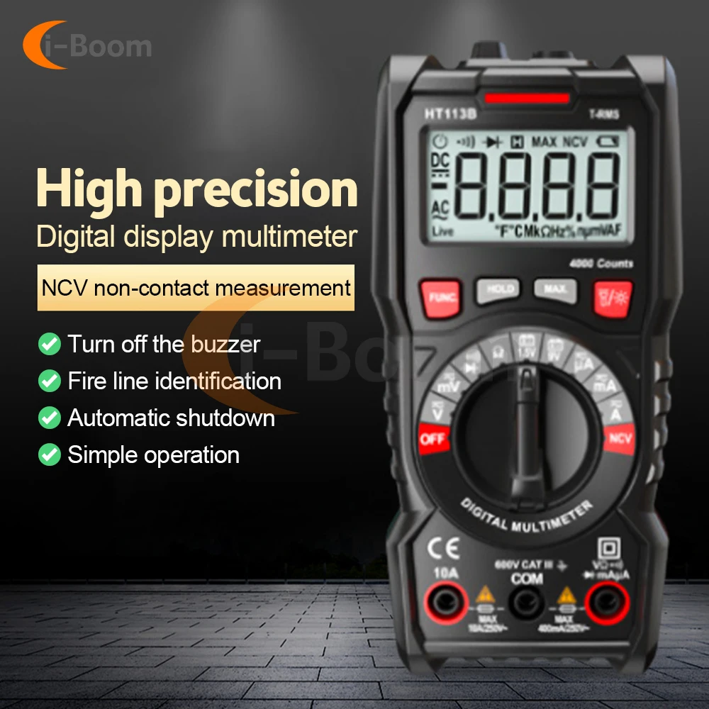 

HT113 Digital Multimeter True-RMS DC/DA Voltmeter Ammeter Multimetro DMM Resistance Meter Ohm Cap Hz Temp Tester