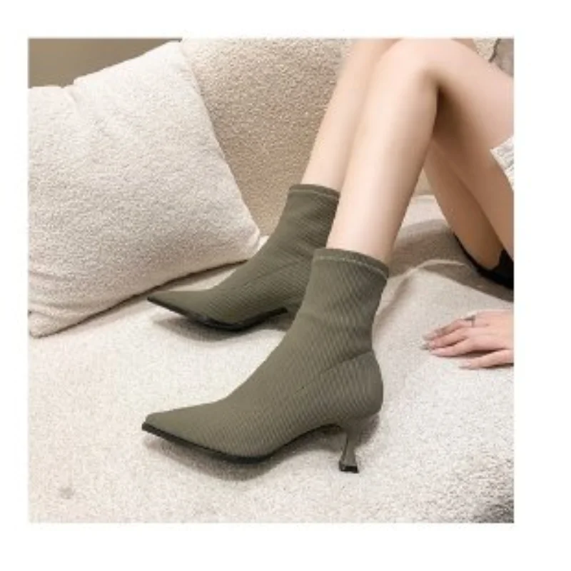 

Женские эластичные сапоги, элегантные привлекательные тонкие сапоги с острым носком, на осень и зиму, 2022