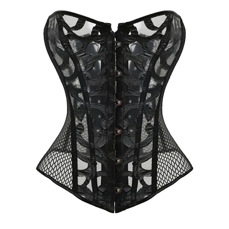 

Women Burlesque Lace up Corset Gothic Bustier Sexy Hollow Mesh Corset Lingerie Tops Black White