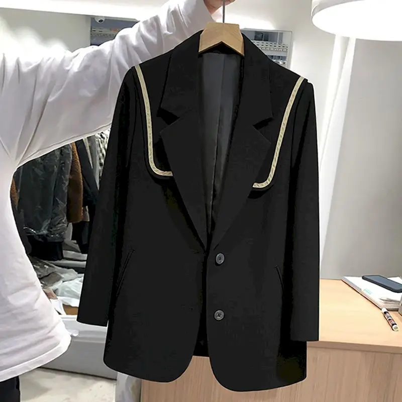 

Insozkdg Vintage Contrast Color Blazers Long Sleeve Single Breasted Pockets Casual High Sense Fashion Full Coat 2023 Spring New