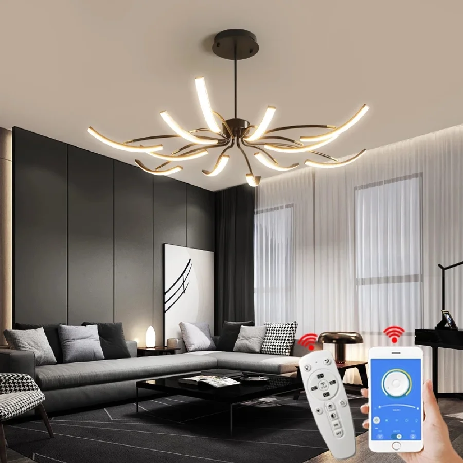 

Black/White/Gold Modern LED chandelier with APP remote control living room bedroom chandelier lighting lampadario led AC90-260V