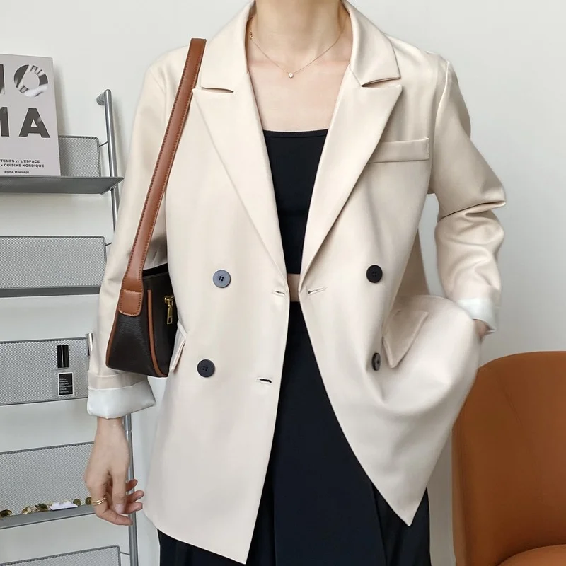 2023 Women Oversized Basic Black Suit Jacket Loose Long Sleeve Casual Blazer Top V-neck Double Breasted Caedigan Coat Clothes