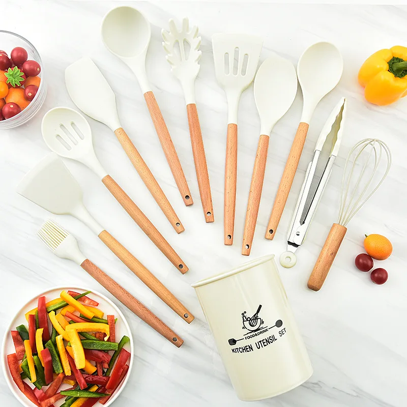 

Silicone Kitchen Utensil Set BPA Free High Temperature Resistant Kitchen White Color Cooking Baking Tools Gadgets Kitchenware