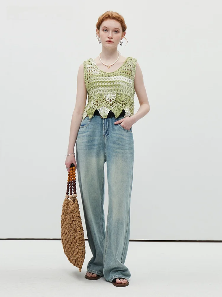 La Chapelle Blooming вязаный полый жилет женская верхняя одежда топ с круглым вырезом