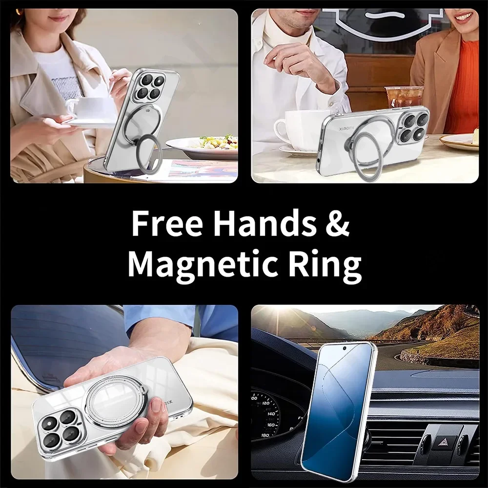 Чехол для Xiaomi 14T Pro Redmi Note 13 Plus 4G 5G Poco X6 Magsafe с прозрачным кольцом и беспроводной