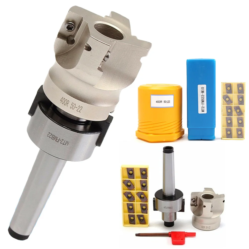 

Cost Effective Solution for Non Hardened Steel MT2 Shank 400R 50mm Face End Mill Cutter+10pcs Carbide Insert APMT1604 CNC