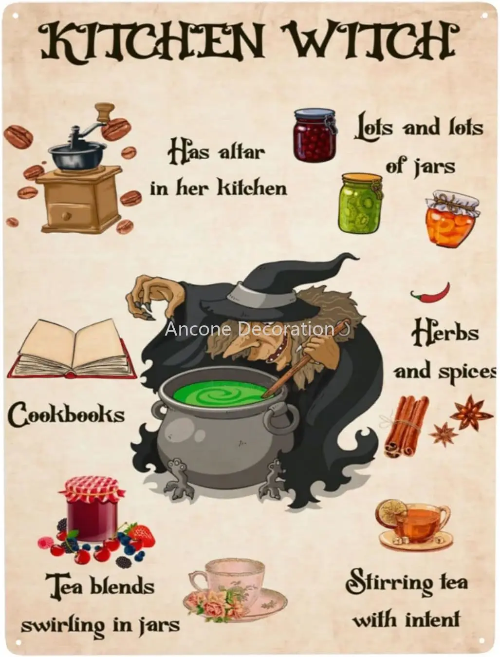 

Kitchen Witch Tin Metal Sign Wall Decor Fun Decoration for Home Kitchen Bar Room Garage Vintage Poster Plaque 6"x 8"