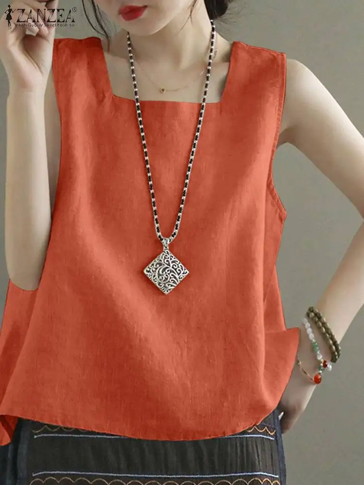 Женская блузка без рукавов ZANZEA с квадратным вырезом летние винтажные женские