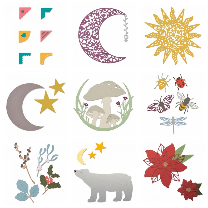 

Irregular Figure Moon Stars Mushrooms Insects Bear Flowers Metal Cutting Die Craft Stencil Card Photo Album Making New 2022