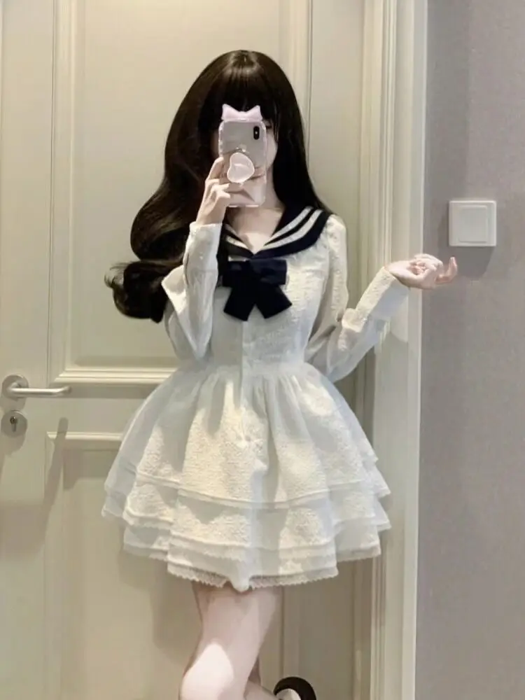 Белое платье в стиле преппи женское весеннее французское высококачественная