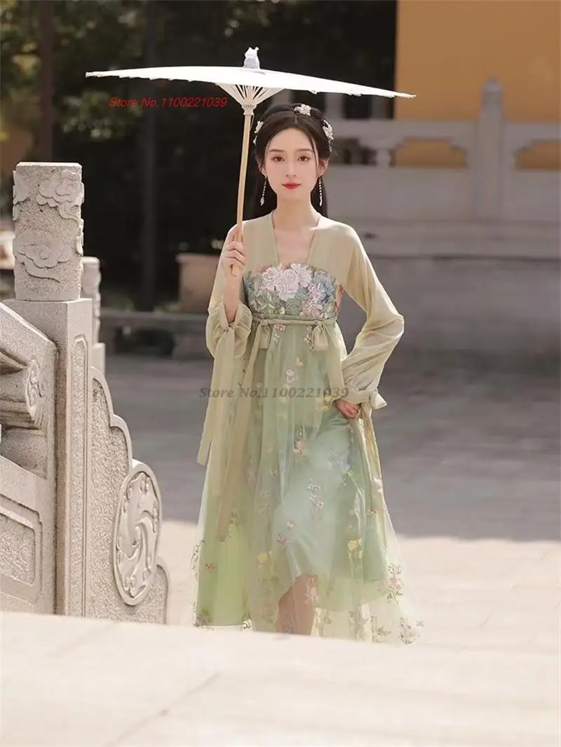 2023 chinese improved hanfu dress national flower embroidery chiffon dress stage performance fairy dress evening dress hanfu