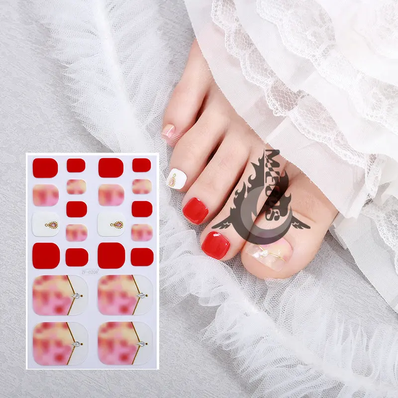 

Free Shipping Multiple Styles 22 Tips Toenail Toe Glitter Nail Sticker Set Wraps Semi Cured Gel Nail Stickers Foiles Strips