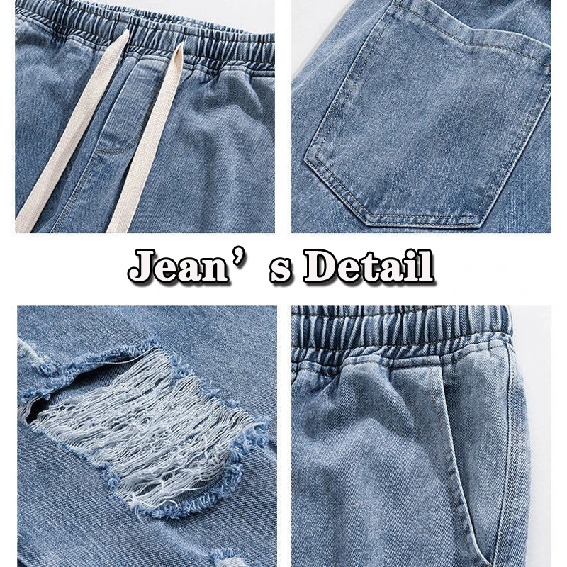 Wide Leg Men's Fashion Y2K Clothes Male Retro Baggy Ripped Jeans Casual Elasticity Drawstring Pants Straight Tousers For Men