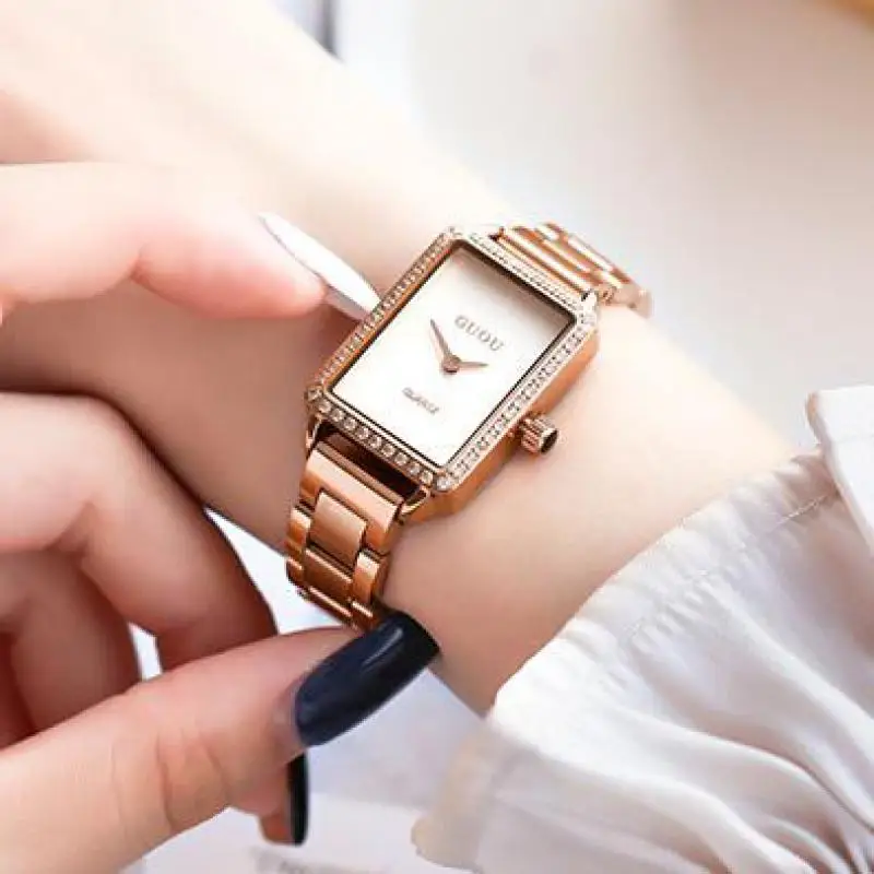 

Retro Square Quartz Business Dial Casual Wrist Watches Stainless Strap Fashionable Clock Waterproof Wristwatch for Women
