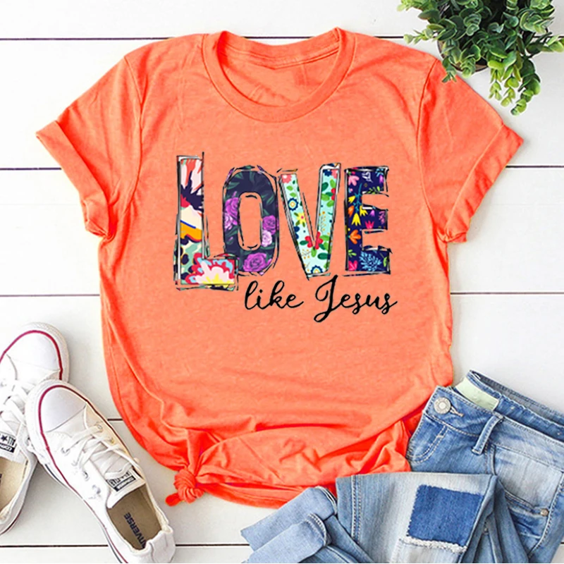 

Love Like Jesus Graphic Tees Women Christian Tshirt Harajuku Clothes Jesus Tee Aesthetic Women Classic Tops Vintage M