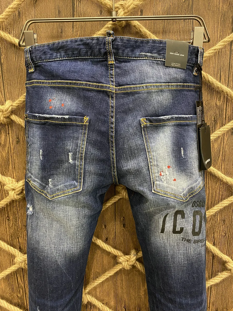 European New Dsquared2 Brand Jeans Men Slim Jeans Pants Men's Denim Trousers Blue hole Pencil Pants jeans for Men 9802
