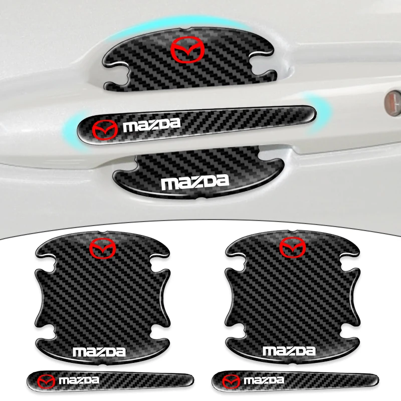 

8 шт., автомобильные наклейки на дверные ручки из углеродного волокна для Mazda 3, 5, 6, 323