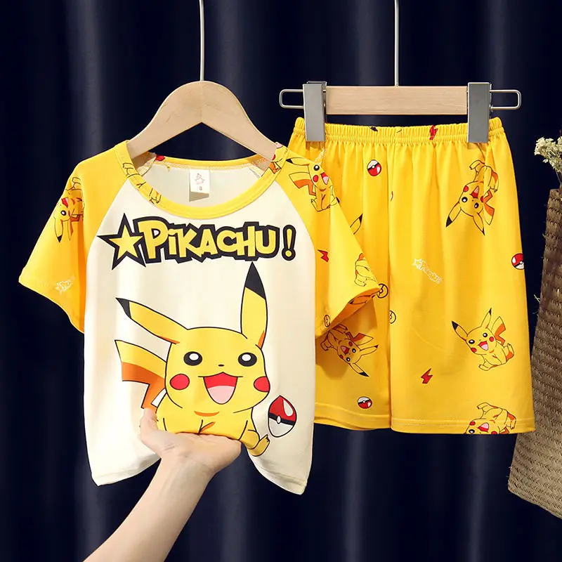 

Pokemon Pikachu Summer Children Pajamas Set Baby Pjs Short Sleeve T Shirt Pyjamas Boy Girls Pijamas Cartoon Nightwear Sleepwear