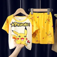 pokemon pikachu summer children pajamas set baby pjs short sleeve t shirt pyjamas boy girls pijamas cartoon nightwear sleepwear