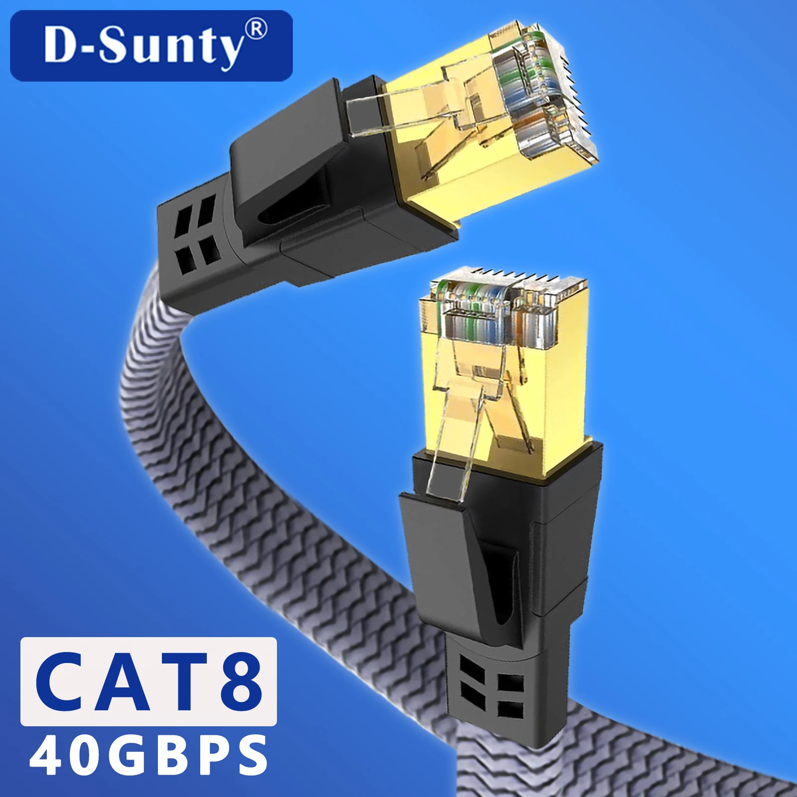 

CAT8 Ethernet Cable 40Gbps 2000MHz CAT 8 Flat Braided Network Internet Lan Cord for Laptops PS 4 Router RJ45 Cat 8 Cable