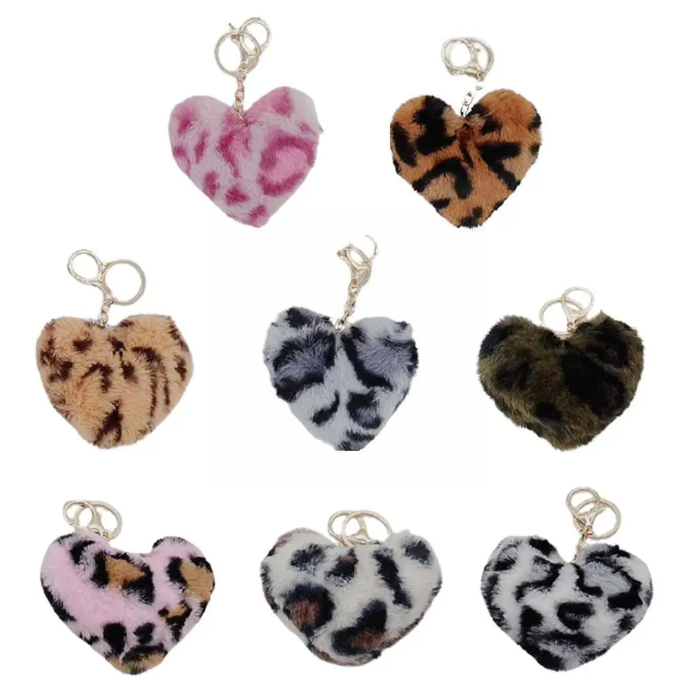 

Leopard Keychain Love Hairball Keychain Imitation Rabbit Car Key Gift Heart Ornaments Peach Bag Fur Pendant Chain Jewelry S Q5I0