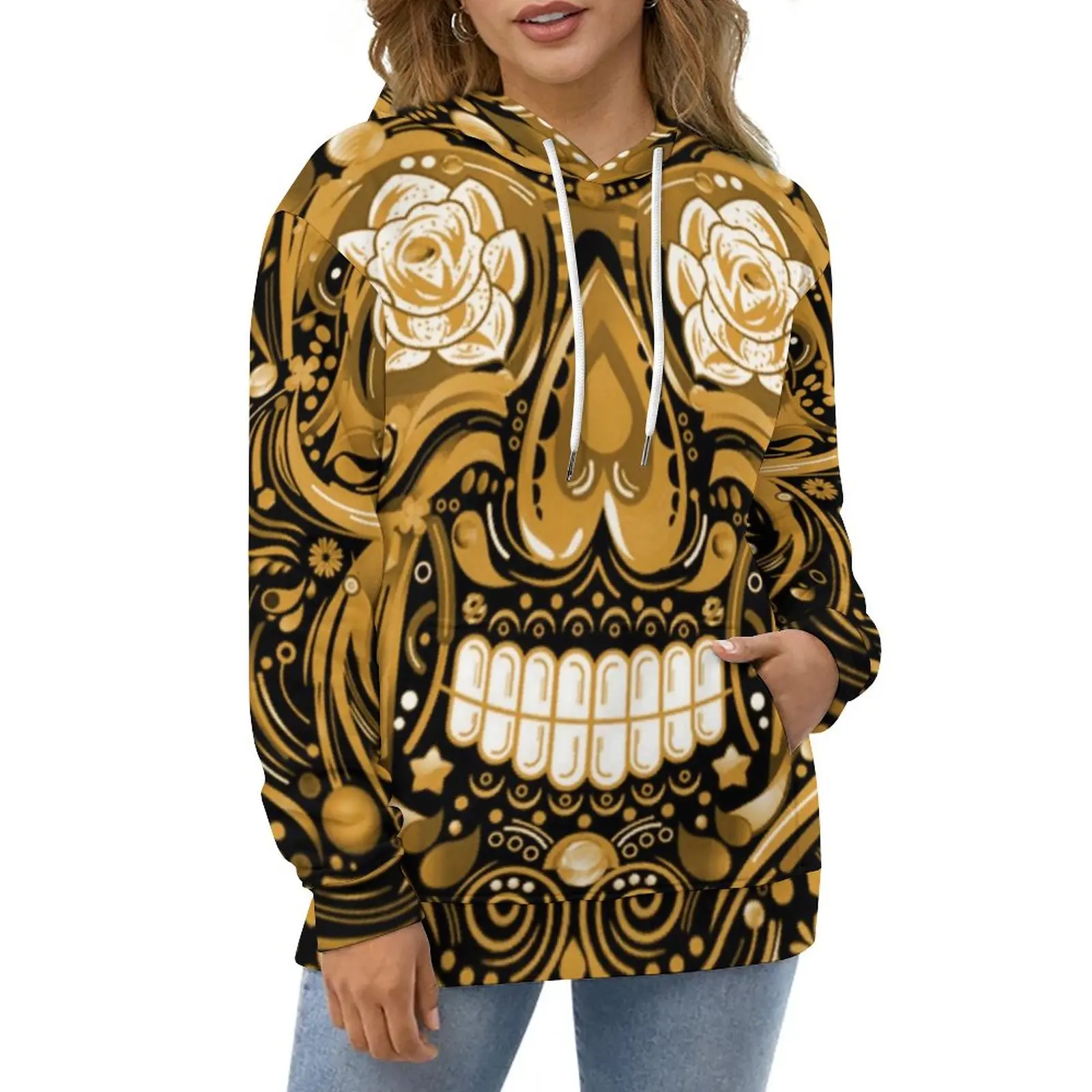 

Bronze Steampunk Hoodies Women Sugar Skull Print Streetwear Casual Pullover Hoodie Long Sleeve Aesthetic Custom Sweatshirts 5XL