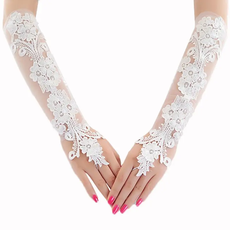 

Women Long Lace Gloves Elegant Summer Princess Formal Fingerless Mittens for Wedding Dinner Party Pageant Costume