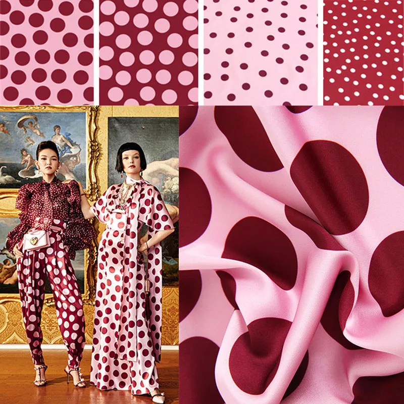 

Classic Pink Polka Dot Satin Chiffon Fabric Fashion Dress Shirt Handmade Diy Clothing Fabric Sewing Spots African Print Twill