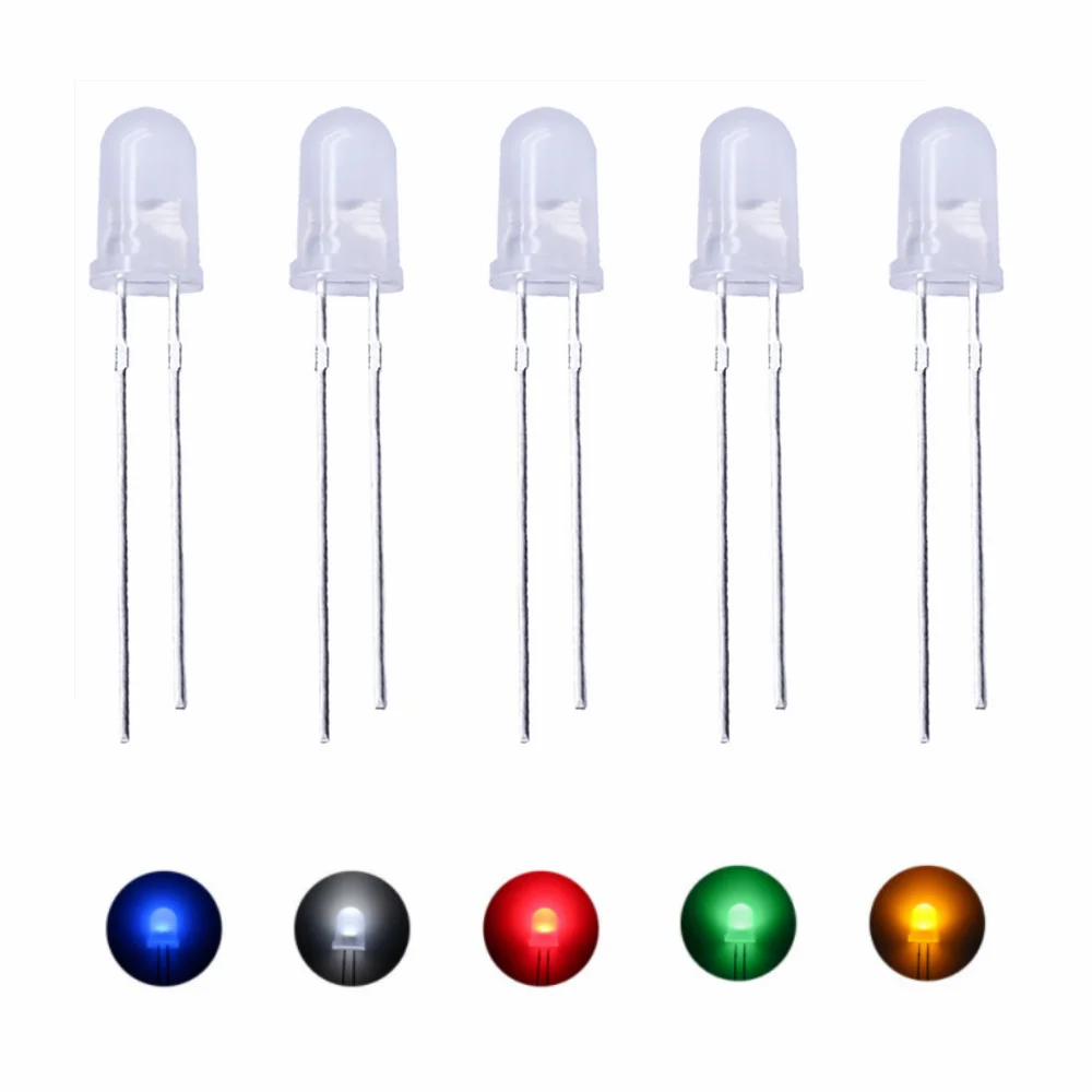 

50PCS 5mm Diffused LED Diode Light Emitting Diodes Kit High Intensity Multicolor Bright Lighting Bulb Electronic Components Lamp